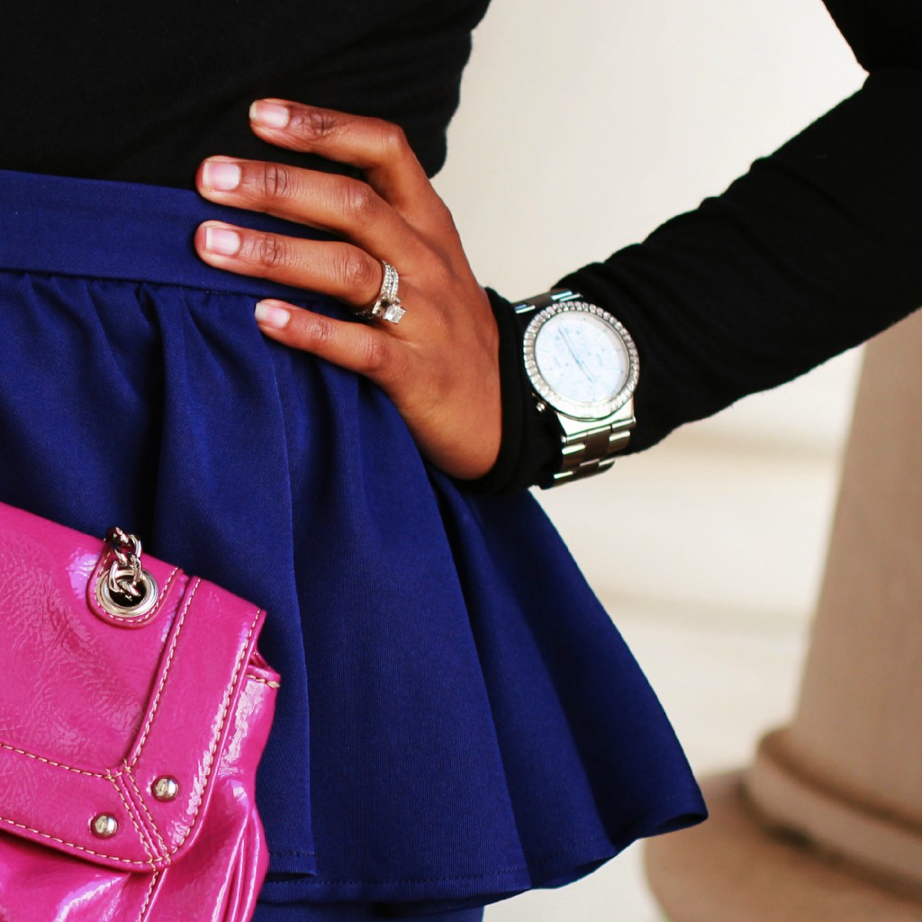 The Serena Saga Cobalt Blue Peplum Skirt and Pink Clutch  square 4
