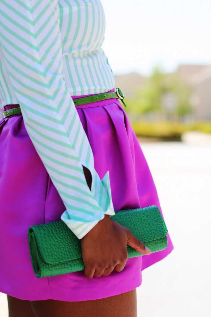 green striped shirt fuchsia skirt 2