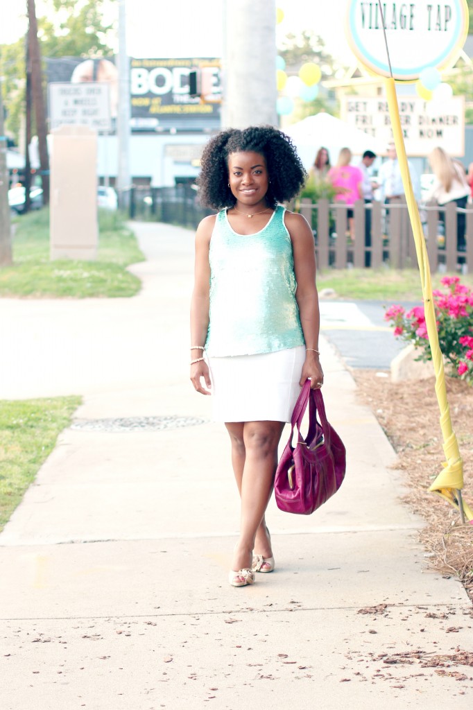 Outfit: Minty Sequins and Fuchsia
