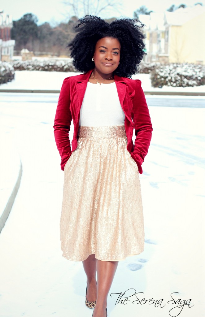 Outfit: Red Velvet and Gold Sequins