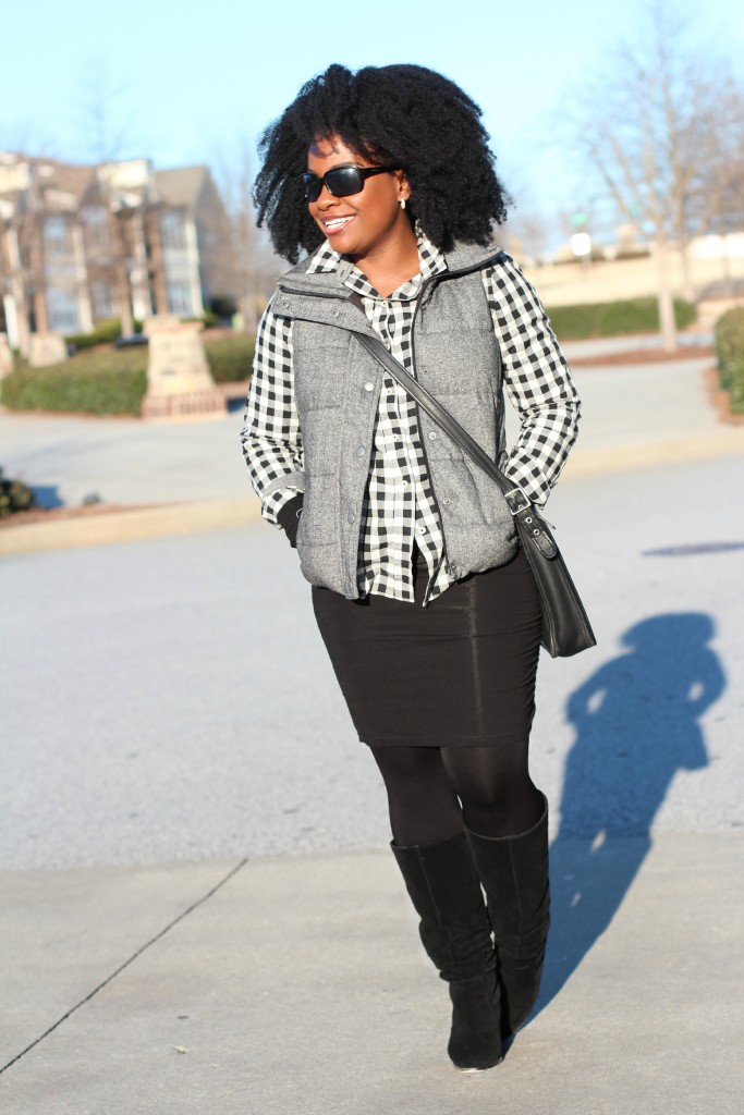 Outfit: Gingham and Tweed Puffer Vest & Tax Day Giveaway